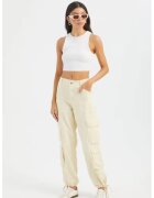 HiCCUP Pantaloni cargo - talie medie - snur - alb - denim