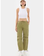 HiCCUP Pantaloni cargo - talie medie - snur - verde - textil