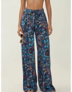 HiCCUP Pantaloni dama - cu imprimeu - talie elastica - albastru - bumbac