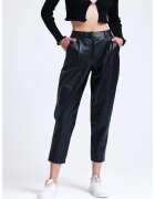 HiCCUP Pantaloni dama - din piele ecologica - plisati - talie inalta - negru - bumbac organic