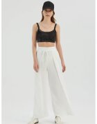 HiCCUP Pantaloni dama - drepti cu talie inalta si legaturi in fata - alb - textil