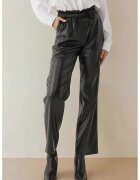 HiCCUP Pantaloni dama - drepti din piele ecologica - talie elastica - negru