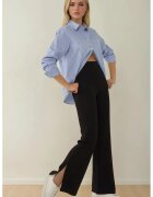 HiCCUP Pantaloni dama - evazati cu talie inalta si crapatura - negru - poliester si viscoza