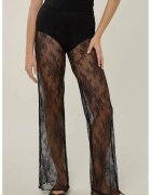 HiCCUP Pantaloni dama - evazati din dantela - talie inalta - negri - textil
