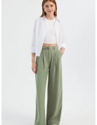 HiCCUP Pantaloni dama - largi plisati - talie inalta - verde - textil