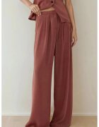 HiCCUP Pantaloni dama - palazzo - plisati - culoare maro - material textil
