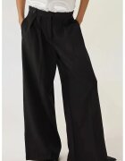 HiCCUP Pantaloni dama - palazzo plisati - talie inalta - negru - bumbac