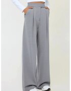 HiCCUP Pantaloni dama - Palazzo - textil - talie inalta - picioare largi - gri - crep elastic