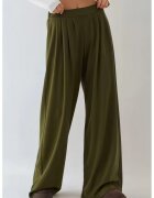 HiCCUP Pantaloni dama - plisati - picior larg - verde - poliester