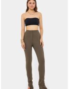 HiCCUP Pantaloni dama - slim fit - talie inalta - maro - bumbac si viscoza