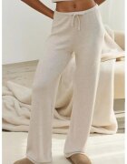 HiCCUP Pantaloni dama - tricotati - talie inalta - crem - material moale