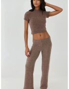 HiCCUP Pantaloni dama - tricotati - talie inalta - culoare maro - material tricotat