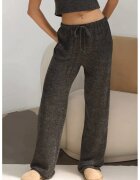 HiCCUP Pantaloni dama - tricotati - talie inalta - gri inchis - poliester