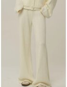 HiCCUP Pantaloni dama - tricotati texturati - croi larg - culoare natur - acril
