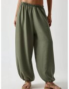 HiCCUP Pantaloni jogger - largi - talie joasa - verde - poliester