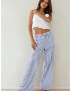 HiCCUP Pantaloni lungi de casa - carouri - detaliu inima - albastru - poliester