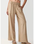 HiCCUP Pantaloni pentru dama - cu talie elastica - croiala larga - textil - bej