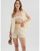 HiCCUP Pantaloni scurti dama - cu talie inalta - dungi - maro - textil