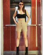 HiCCUP Pantaloni scurti dama - talie inalta - cu nasturi - natur - bumbac-poliester
