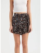 HiCCUP Pantaloni scurti dama - talie inalta - imprimeu floral - negru - textil