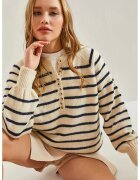 HiCCUP Pulover dama - Bianco Lucci - tricotat cu dungi - multicolor - tricot -