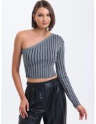 HiCCUP Pulover dama - bluza scurta - dungi gri ardezie - un umar - jerseu