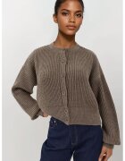 HiCCUP Pulover dama - cardigan texturat - guler rotund - maneca lunga - maro melanj - tricot