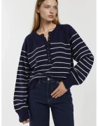 HiCCUP Pulover dama - cu dungi - detalii cu nasturi - bleumarin - tricot - Bleumarin
