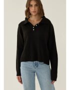 HiCCUP Pulover dama cu guler cu nasturi - croiala lejera - negru - acril