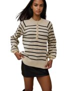 HiCCUP Pulover dama cu guler cu nasturi - model cu dungi - tricot - Negru -