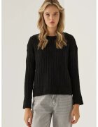 HiCCUP Pulover dama - cu guler rotund - croiala lejera - negru - jerseu - S INTL -