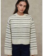 HiCCUP Pulover dama cu guler rotund - dungi - alb negru - tricot