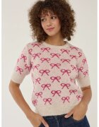 HiCCUP Pulover dama - cu maneca scurta - model cu funde - roz - acril