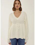 HiCCUP Pulover dama decolteu in V - detalii elegante - natural - tricot