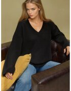 HiCCUP Pulover dama - gros - decolteu in V - negru - tricot