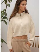 HiCCUP Pulover dama gros tricotat cu guler cu fermoar - scurt - tricot - Fildes Natural -