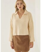 HiCCUP Pulover dama guler camasa - croiala lejera - natural - acril