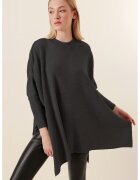 HiCCUP Pulover dama - guler inalt - dungi - gri carbune - tricot -