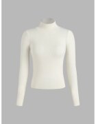 HiCCUP Pulover dama - guler inalt - slim fit - alb - tricot