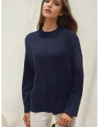 HiCCUP Pulover dama guler rotund - albastru - tricot - confortabil