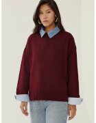 HiCCUP Pulover dama - guler rotund - confortabil - rosu - tricot