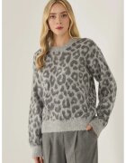 HiCCUP Pulover dama imprimeu leopard - croiala lejera - gri - acril/poliester
