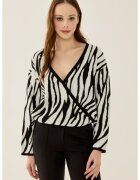 HiCCUP Pulover dama - imprimeu zebra - decolteu in V - alb/negru - acril