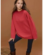 HiCCUP Pulover dama - lung tricotat gros - guler rotund - rosu - tricot