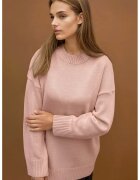 HiCCUP Pulover dama - lung tricotat gros - guler rotund - roz - tricot