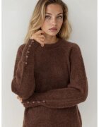 HiCCUP Pulover dama maneca lunga - textura moale - tricot - Castaniu-maro -