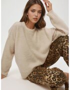 HiCCUP Pulover dama - pulover cu guler rotund - textura impletita - tricot - Crema naturala -