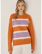 HiCCUP Pulover dama Relaxed Fit - dungi colorate - roz-portocaliu - acril