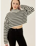 HiCCUP Pulover dama - scurt cu guler inalt - dungi - negru - acril
