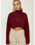 HiCCUP Pulover dama - scurt cu guler inalt - dungi - rosu - tricot